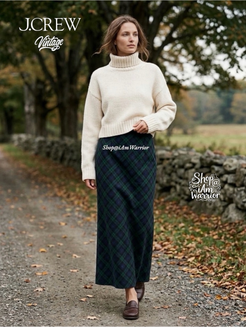 J.Crew RARE vintage green/blue tartan plaid wool maxi skirt *shop@iamwarrior